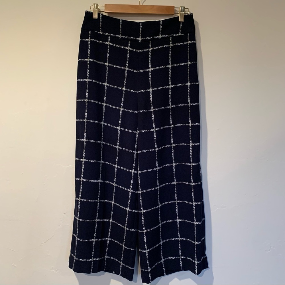 Express blue and white cropped pants.